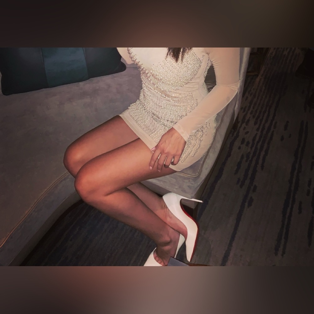 COCKTAIL DRESS‎ WITH PEARL/MESH DETAILS(VERY UNIQUE)